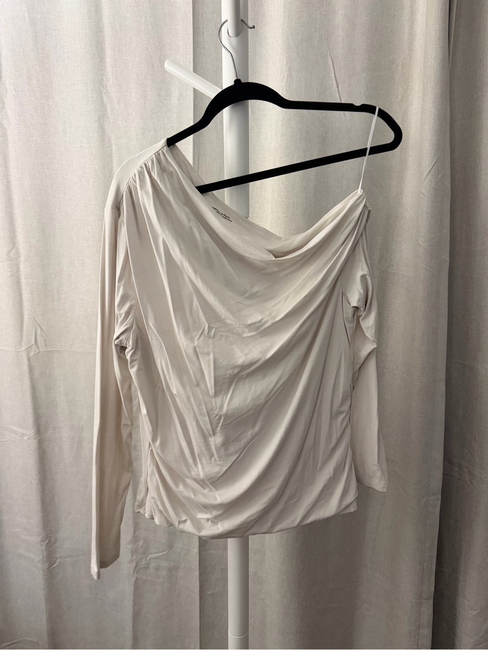 Abercrombie & Fitch One-Shoulder Draped Long Sleeve Top - Cream